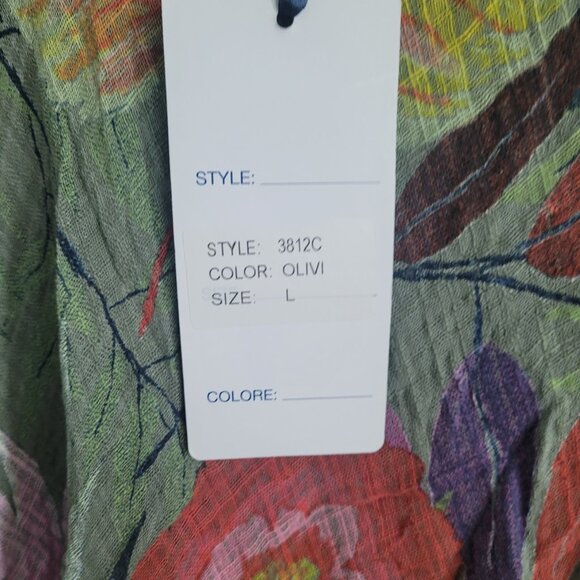 NEW TEMPO PARIS Vintage Cotton Gauze Dress Olive Floral Size L - Picture 7 of 8